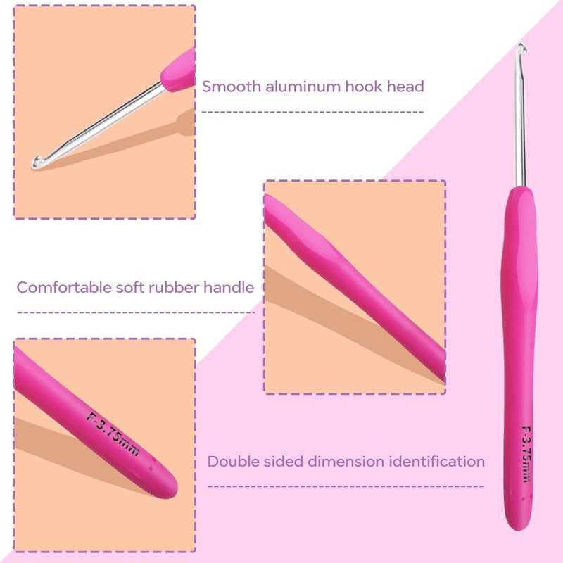 Gerute 3.75mm Crochet Hook, Ergonomic Crochet Hooks with Soft Rubber Handle and Smooth Glide Head - Lightweight Aluminum Needles for Beginners, Arthritis, Yarn Projects, Long Crafting Sessions (3.75 mm) - Image 3